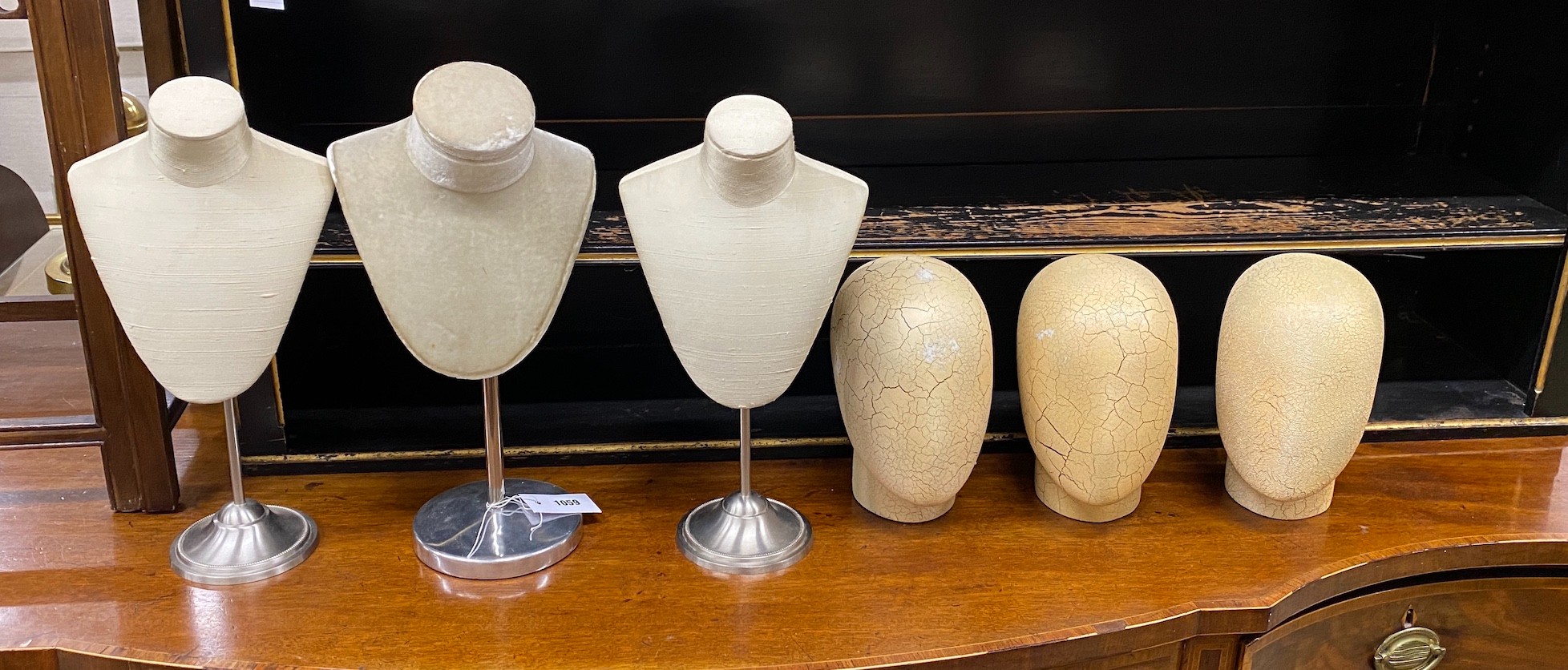 Six jewellery display stands, largest height 43cm